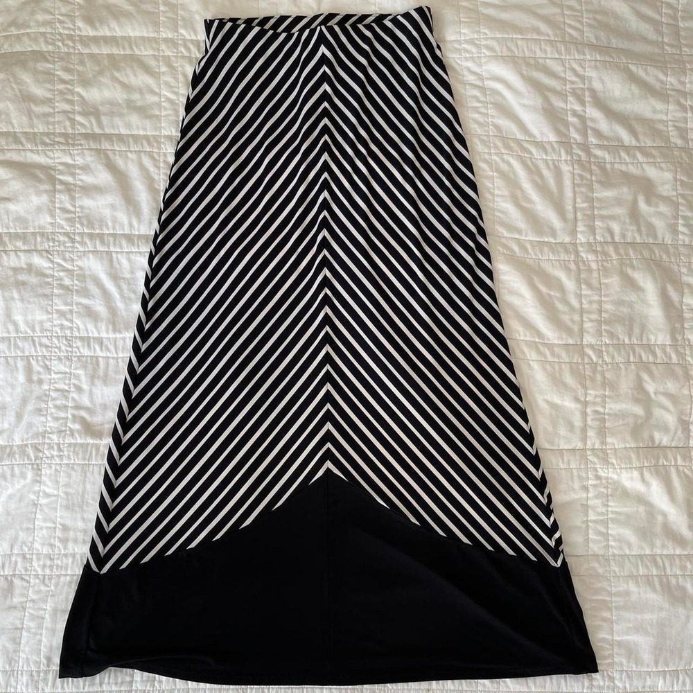Y2K Whimsigoth Black White Striped Maxi Skirt womens small fairy grunge